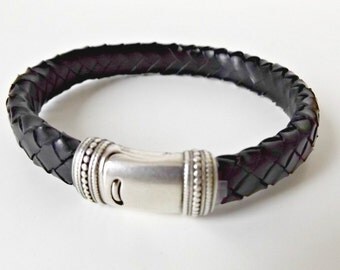 Mens leather bracelet, gift for him, boyfriend gift, mens leather cuff, mens braclet, husband gift, genuine leather, magnetic clasp, K1934