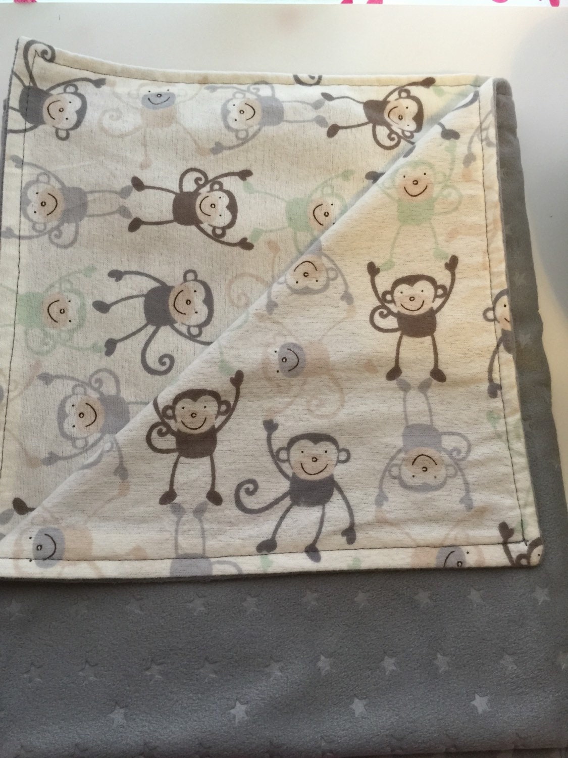 Monkeys Baby Toddler Reversible Minky Flannel Blanket