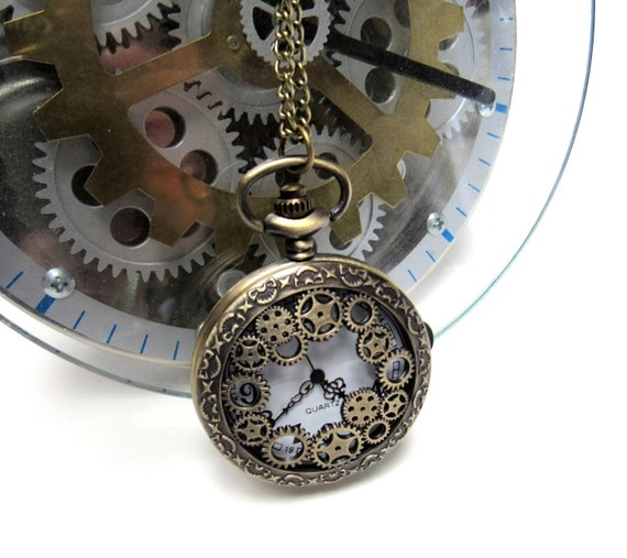 Steampunk Pocket Watch with 30 inch Brass Chain Antique Industrial Gears Cogs Working Large Wholesale Jewelry Supplies CrazyCoolStuff by CRAZYCOOLSTUFF steampunk buy now online