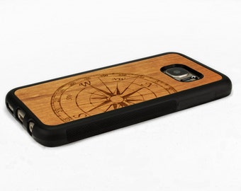 For Samsung Galaxy S7 Case Wood Compass, S7 Case Wood, S7 Wood Case, Galaxy S7 Edge Case Wood, S7 Edge Wood Case