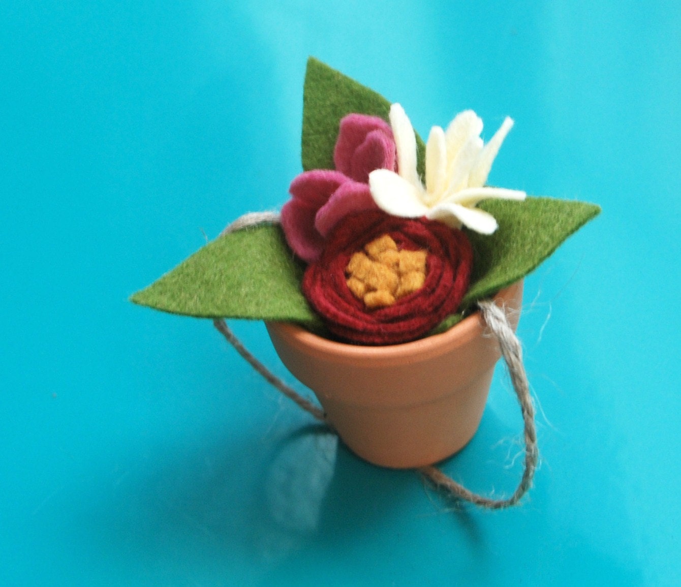 Tiny Felt Flowers in a Clay Pot Christmas Ornament Potted