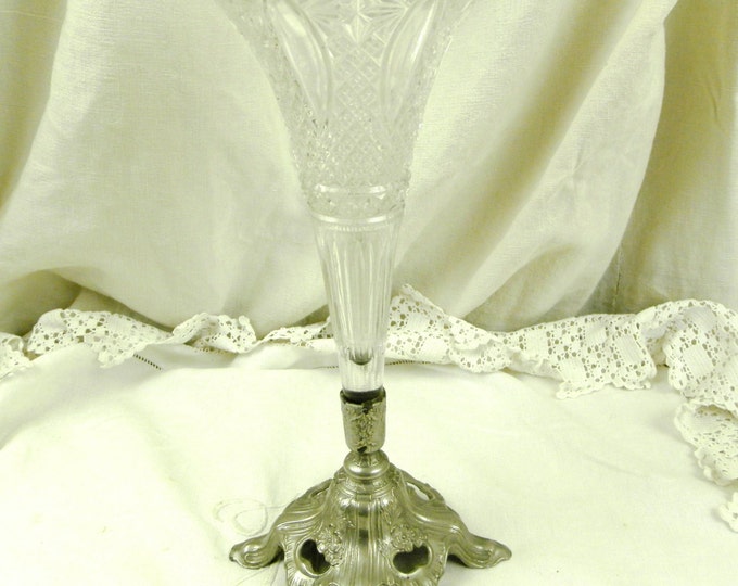 Antique French Glass and Metal French Vase / Brocante / French Country Decor / Shabby Chic Decor / Chateau / Victorian / Floral Display