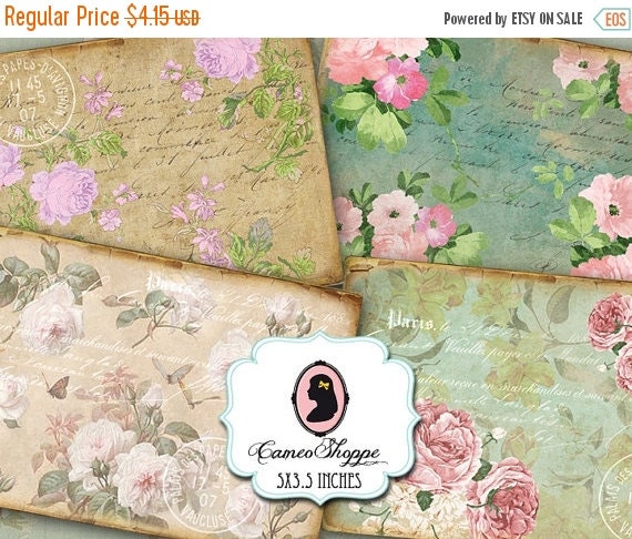 75% OFF SALE OLD Paper Roses Digital Collage Sheet by cameoshoppe
