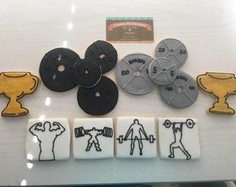 One dozen weight lifting cookies - Body builder cookies - Gym cookies - Gifts for him - muscle cookies - bodybuilder gifts