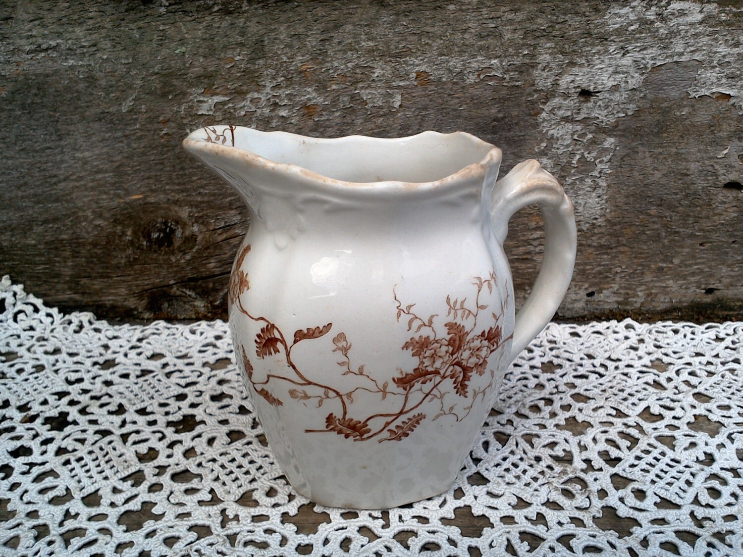 Ironstone Antique Brown Transferware Serving Pitcher Mellor