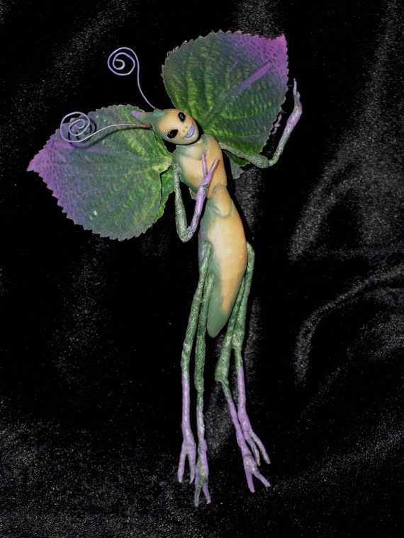 Green WOOD SPRITE Fairy Gwedolyn Hand Sculpted