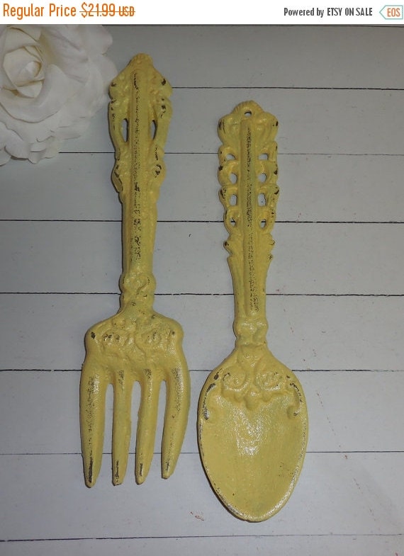 ON SALE YELLOW / Fork and Spoon Set / Kitchen by FromShab2Chic