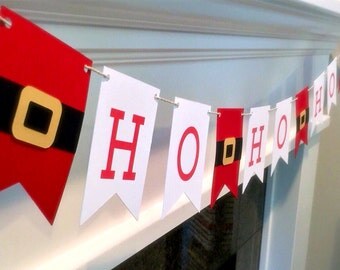 Santa - HO HO HO christmas Paper Garland Red and White