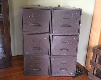 Industrial Metal File Cabinets, Brown File Cabinets, Set of three