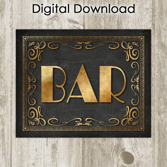 Bar Printable Wall Art Chalkboard Bar Poster Art Deco Gold