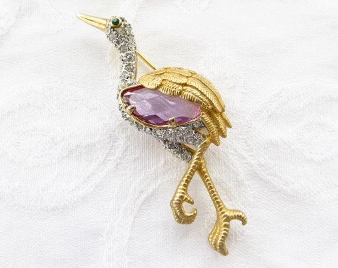 Vintage Heron Brooch, Bird Pin, Figural Shorebird, Nature Jewelry Seashore Jewelry