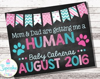 Dog Pregnancy Announcement | Mom Dad Getting a Human | Pink & Blue | Chalkboard Sign | Pregnancy Reveal | Pregnancy Photo Prop | Digital