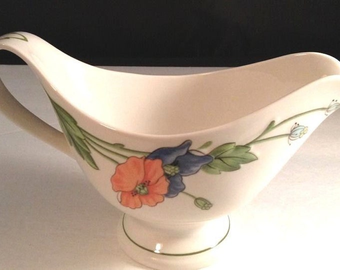 Villeroy & Boch Gravy Boat, Amapola, Poppies, Vitro Porcelain, Large Gravy Bowl Server, Germany, Blue Orange Flowers