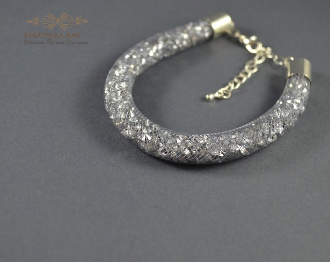 Silver mesh bracelet nylon mesh shiny bracelet net bracelet modern bracelet mesh bracelet crystal bracelet springs gift friend