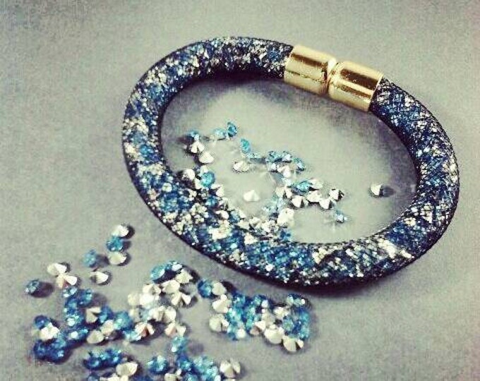Blue mesh bracelet nylon mesh shiny bracelet net bracelet modern bracelet mesh bracelet crystal bracelet friends girls womens gift