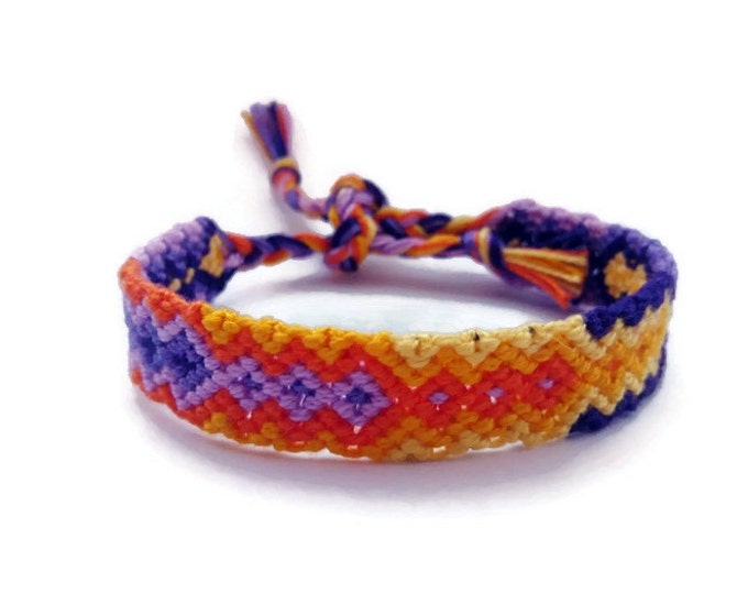 Friendship Bracelet, Macrame, Woven Bracelet, Wristband, Knotted Bracelet - Purple Orange Aztec Arrow