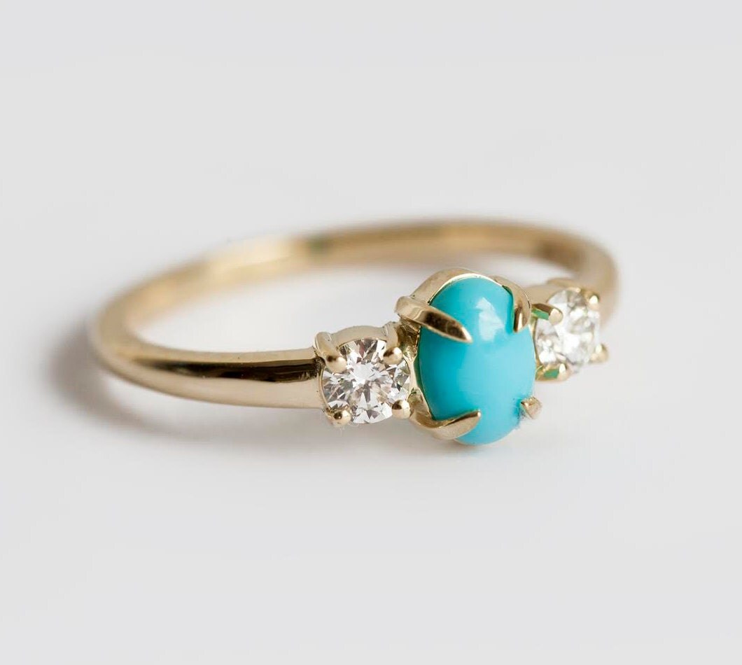 Turquoise And Diamond Engagement Ring Oval Turquoise Ring