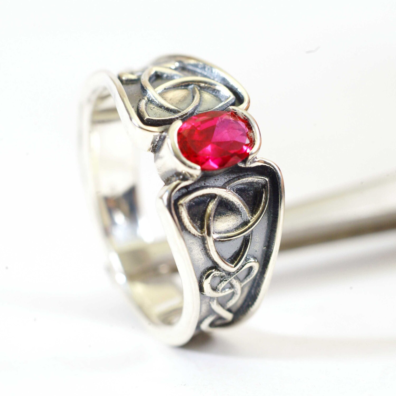 Celtic Ruby Ring With Trinity Interweave Knot by CelticEternity