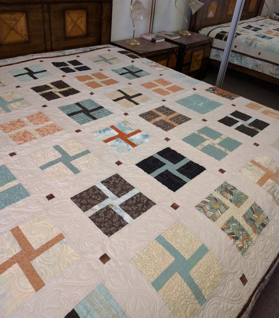 Handmade Queen size quilt wedding gift, patchwork, bed quilt custom ...