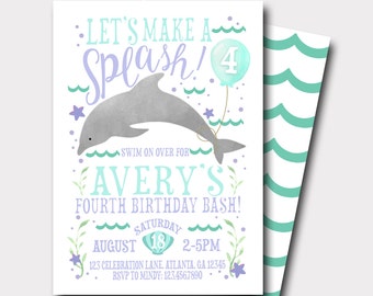 Dolphin Birthday Invitation | Pool Party Invitation | Beach BirthdayInvitation | Lets Make A Splash | Summer Birthday Invitation