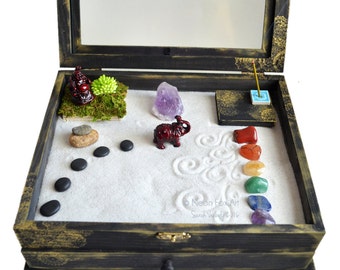 Zen Garden Meditation Box // MADE TO ORDER // Buddha Statue // Altar Kit // Metaphysical Shrine // Wooden Box // Crystal Display // DiY Kit