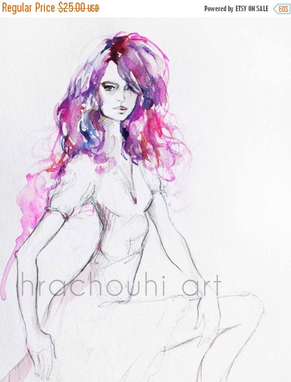 Lavender Girl Print fashion illustration purple hair by hrachouhi