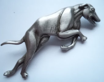 Vintage Signed JJ Silver pewter Running Greyhound Brooch/Pin