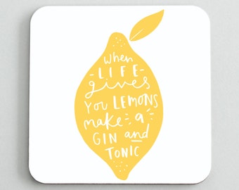Lemon Gin and Tonic Coaster - Lemon Coaster - Gift For Friends - CO24