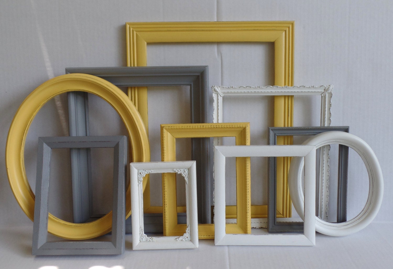 Custom Picture Frames Gray Grey White & Yellow by MollyMcShabby