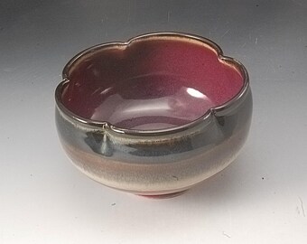 Handmade Pottery Stoneware Bowl Plum Red Brown by Mark Hudak