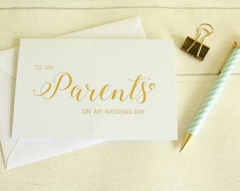 Wedding Card 'To my Parents on my Wedding Day'/ For Family Members in Gold/Silver/Rose Gold/Colour Foils from the Bride or Groom