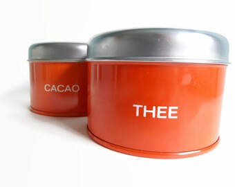 Set of Two Retro Orange Cacao Tea Tins