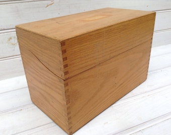 Library Card Catalogue Box Vintage Oak Retro Storage Organization Repurposed Recipe Card Box 054