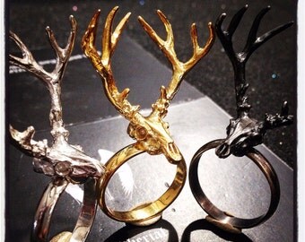 Deer Antler Ring Silver Antler Ring Silver Deer Antler Ring -Silver Deer Horn Ring Antler Horn Ring Deer Skull Antler Ring Deer Skull Ring
