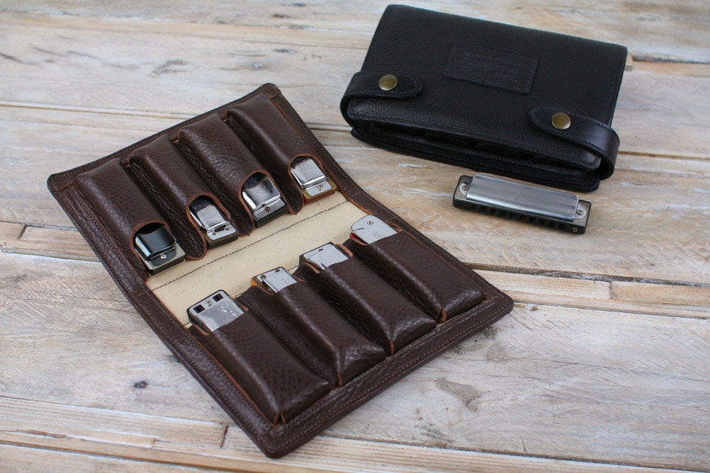 EightPack Leather Harmonica Case leather blues harp holder