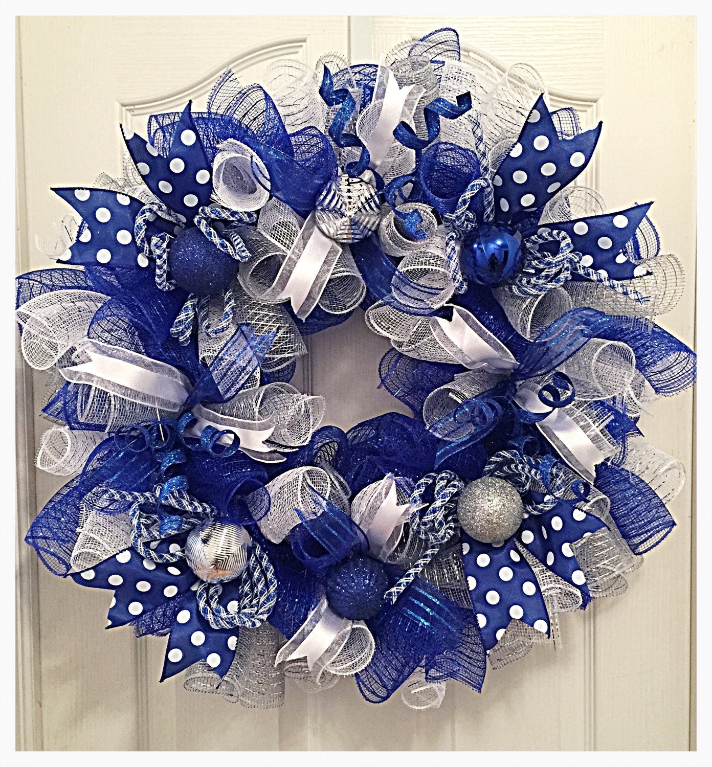 Winter Blue and Silver Deco Mesh Wreath/Blue by CKDazzlingDesign