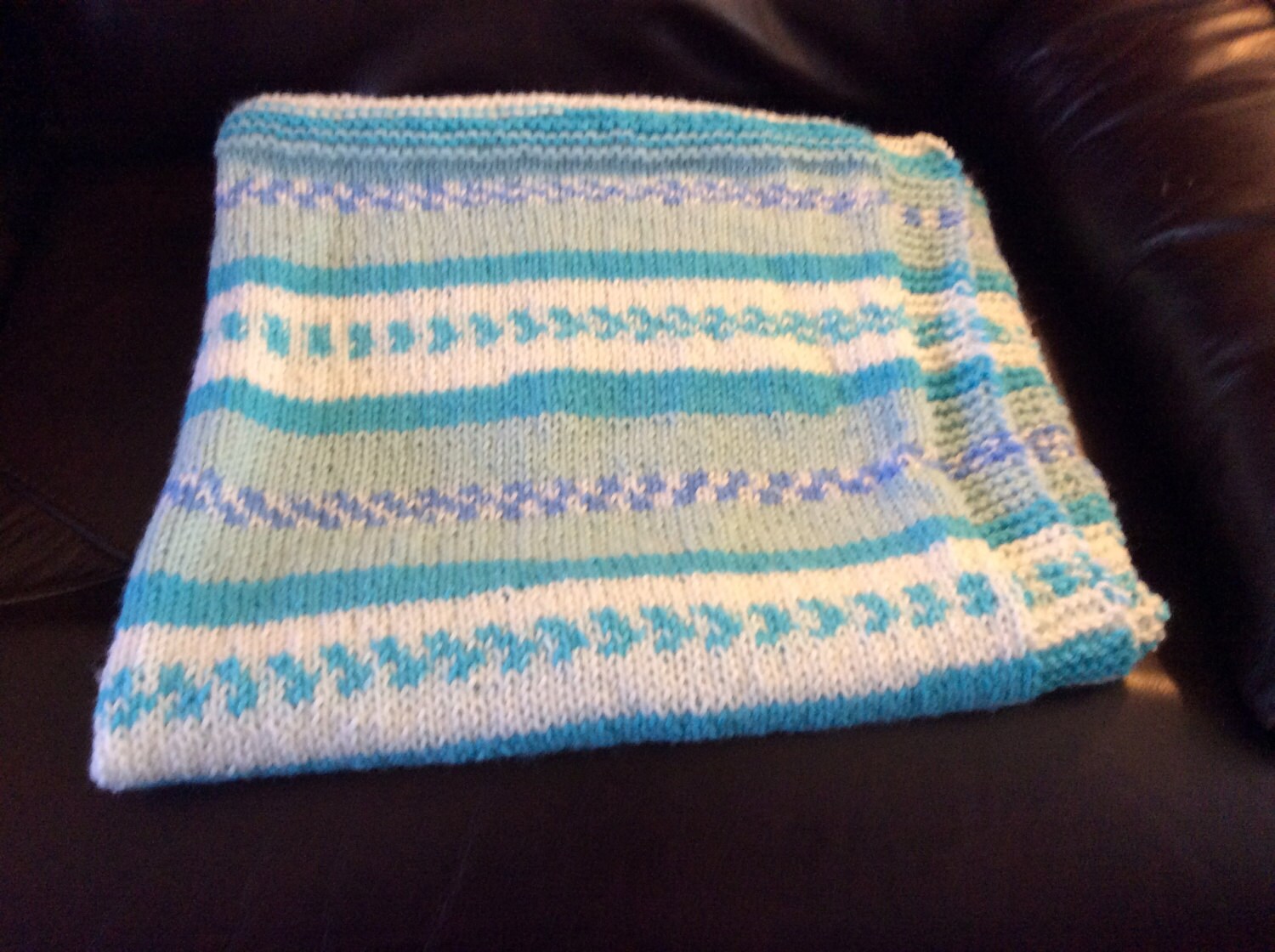 Baby Blanket In Soft Acrylic Yarn In Shades Of Blue And White