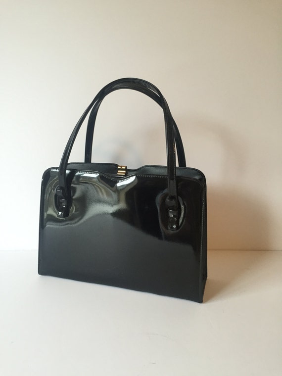 Vintage Black Patent Leather Purse Theodor Handbag Clasp