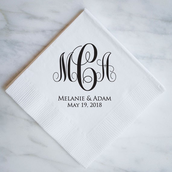 Custom Monogram Napkins with Names and Dates Personalized