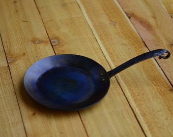 10” Hand Forged Skillet Camping Edition Carbon Steel Pan Forged Iron Frying Pan Blacksmith Made Carbon Steel Pan Valentines Gifts for Him