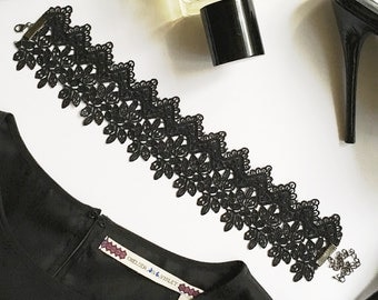 Wide Black Lace Choker / Thick Black Choker/ Black Choker Necklace