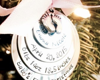 SALE Hand stamped personalized baby's first christmas ornament pregnancy custom ornament monogrammed personalized christmas keepsake gift
