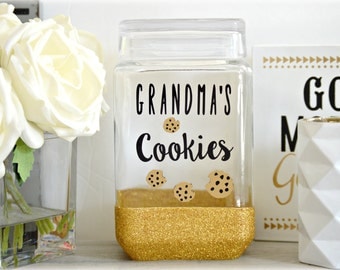 Grandma Cookie Jar, Custom Cookie Jar, Glass Cookie Jar, Personalized Cookie Jar, Wedding Cookie Jar, Glitter Cookie Jar, Cookie Jar