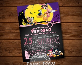 Minnie Mouse Birthday Invitation, Halloween Invitation