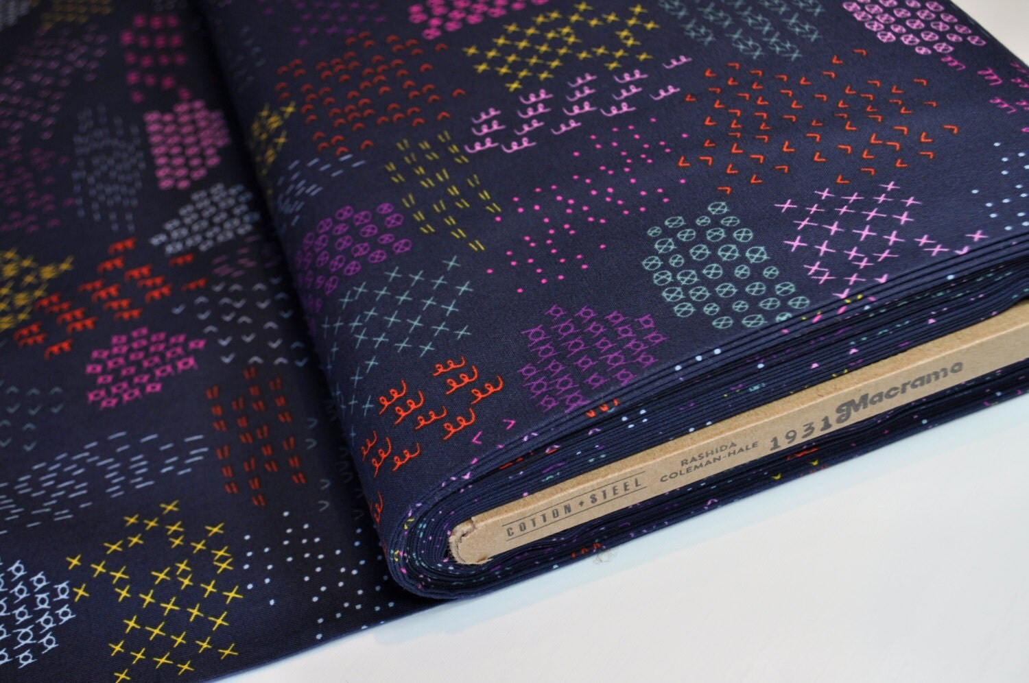 Cotton Steel Fabric Pattern Guides Navy from