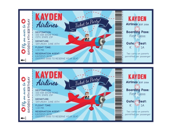 Airplane Party Ticket Invitations Plane Party by ArcticParty