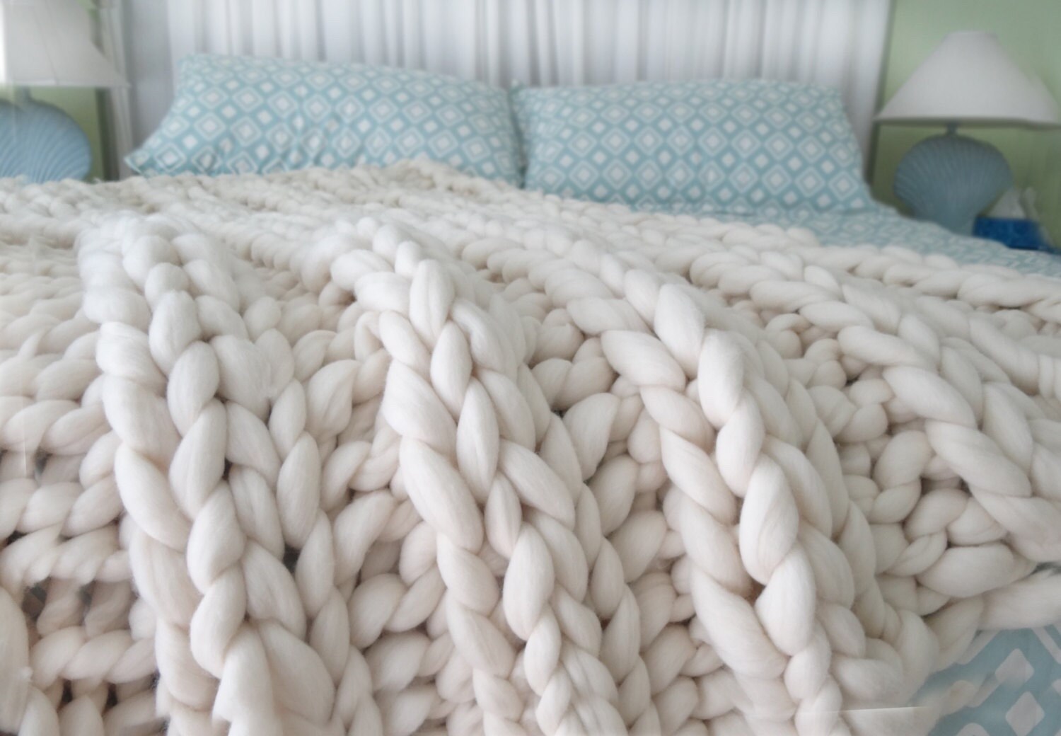 Chunky Knit Blanket 32x48 Pure Merino Wool knit blanket