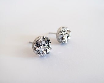 Tiny Silver Druzy Stud Earrings - Hypoallergenic Titanium Posts