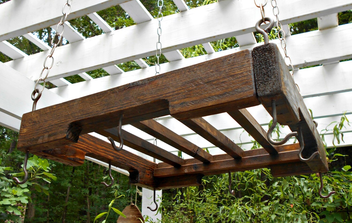 Hanging Pallet Rail Pot Rack Industrial Pot by RobsRusticCreations