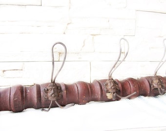 Large vintage wooden coat rack with metal hooks,Vintage wall hanger,Portmanteau, Shabby chic,Country,Rust,Wall hooks,Hat rack,Farmhouse